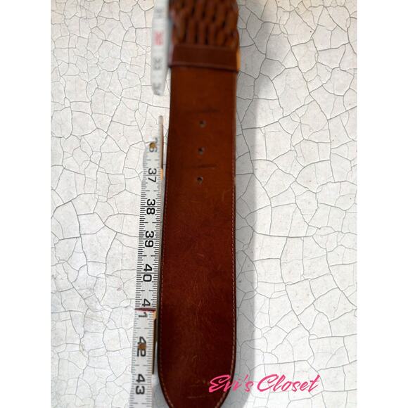 Belt Women Vintage German Made Brown Hipster Genuine Leather Size 36 Check Desc - Picture 9 of 9